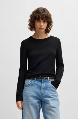 Woven-leather belt with polished silver-tone buckle, Black