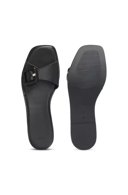 Leather slides with logo-detail buckle