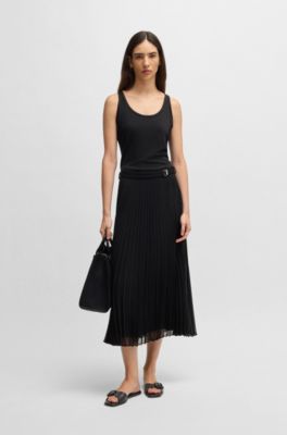 Slides em pele com fivela com detalhes do log&oacute;tipo, Black