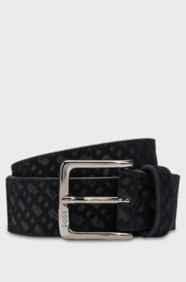 Suede belt with monogram pattern, Black Patterned
