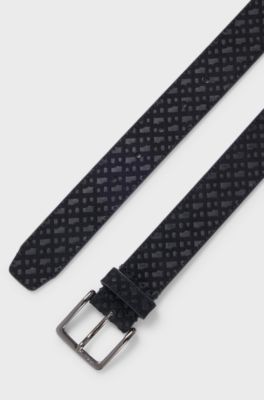 Suede belt with monogram pattern, Black Patterned
