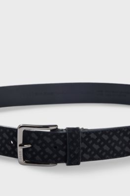 Suede belt with monogram pattern, Black Patterned