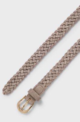 Woven-suede belt with logo-engraved buckle, Beige