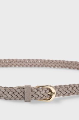Woven-suede belt with logo-engraved buckle, Beige