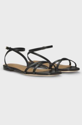 Leather sandals with Double B monogram, Black