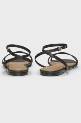Leather sandals with Double B monogram, Black