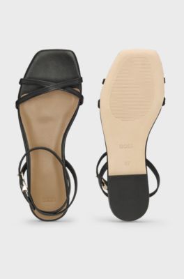 Leather sandals with Double B monogram, Black