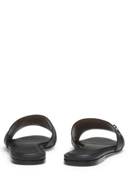 Leather slides with gold-tone Double B monogram, Black
