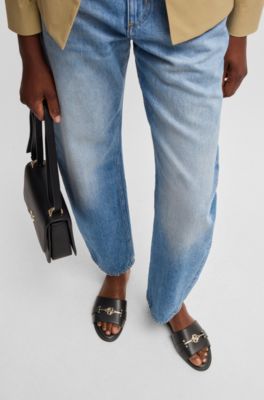 Leather slides with gold-tone Double B monogram, Black