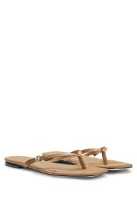 Leather toepost sandals with Double B monogram, Beige
