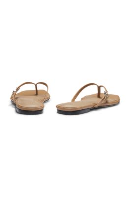 Leather toepost sandals with Double B monogram, Beige