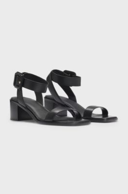 Leather sandals with block heel, Black