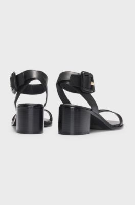 Leather sandals with block heel, Black