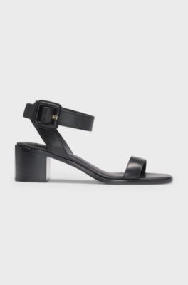 Leather sandals with block heel, Black