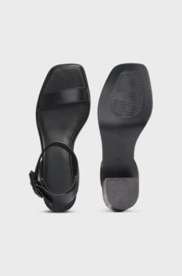 Leather sandals with block heel, Black