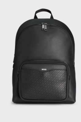 Backpack with monogram-patterned pocket, Black