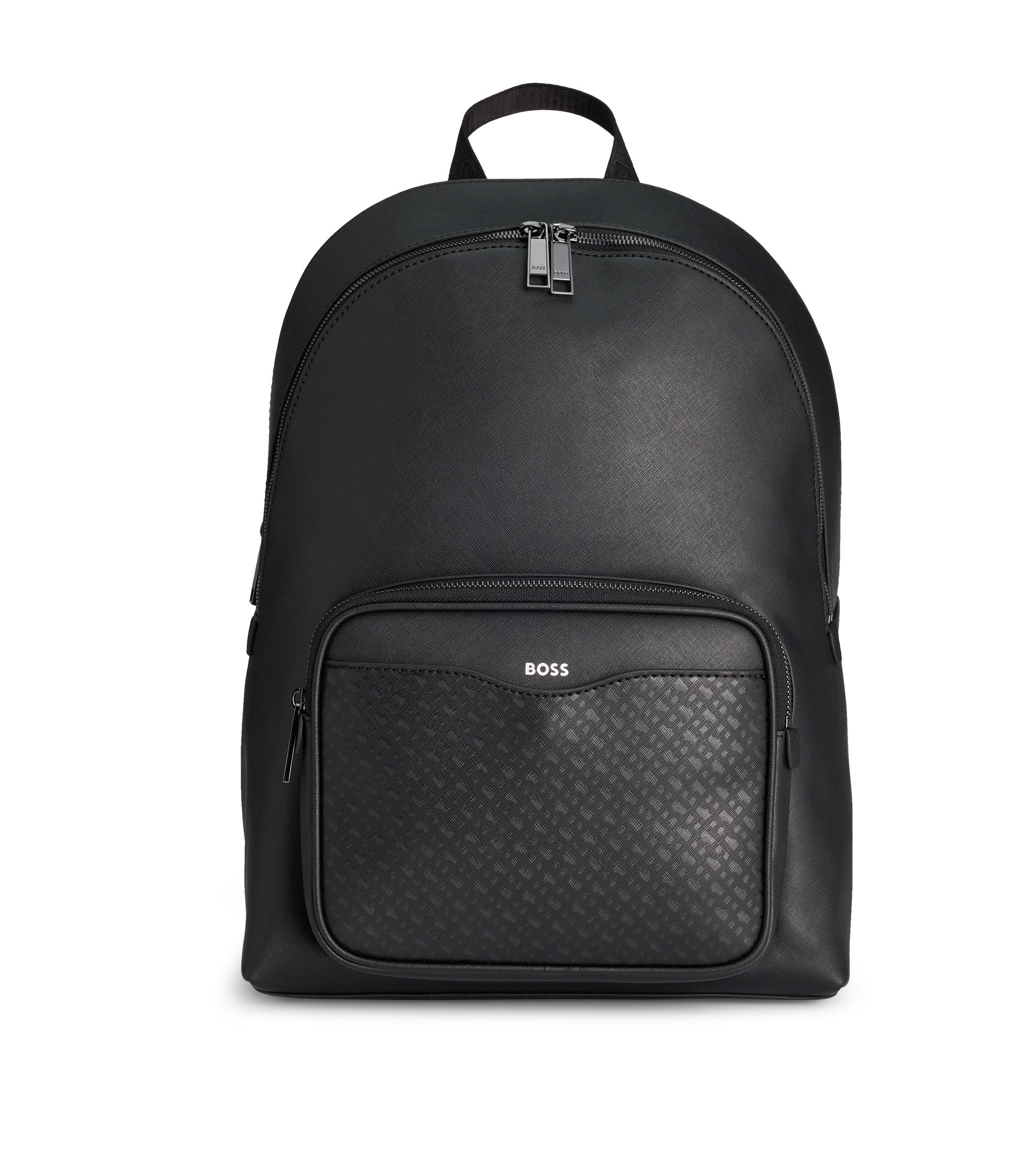 BOSS ヒューゴボス　モノグラム　ナイロンジャケット　総柄　黒　Mサイズ HUGO BOSS (ヒューゴボス) フード着脱 モノグラム柄 フルジップ