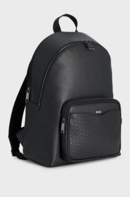Backpack with monogram-patterned pocket, Black
