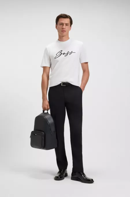 Backpack with monogram-patterned pocket