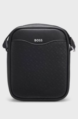 Reporter bag with monogram-patterned front pocket, Black