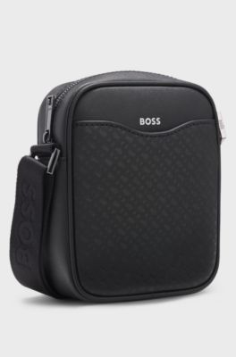 Reporter bag with monogram-patterned front pocket, Black