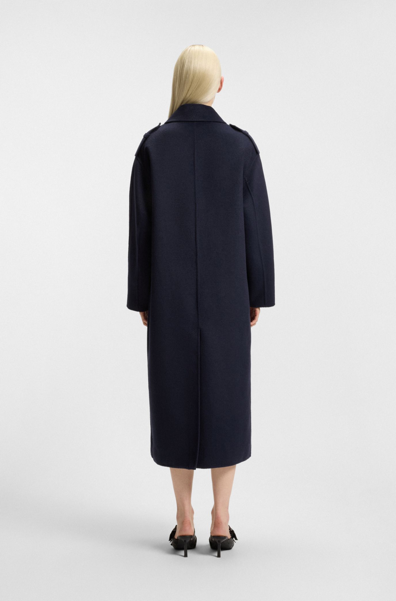 HUGO - オーバーサイズフィット ダブルブレストコート - ダークブルー