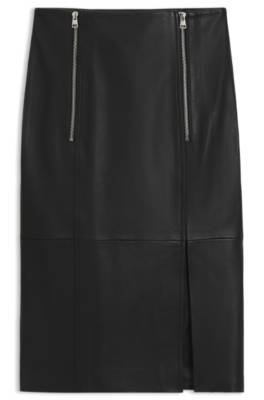 Leather pencil skirt with twin front zips 1