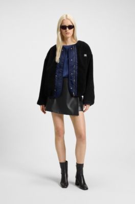 Wrap-front mini skort in faux leather, Black