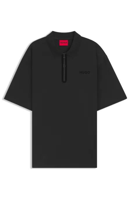 Cotton-blend polo shirt with zip placket