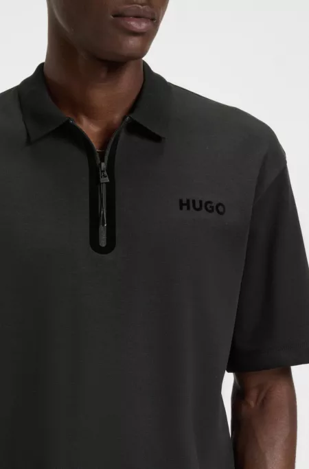 Cotton-blend polo shirt with zip placket