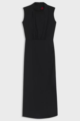 Vestito lungo in cr&ecirc;pe con scollatura a lupetto drappeggiato, Nero