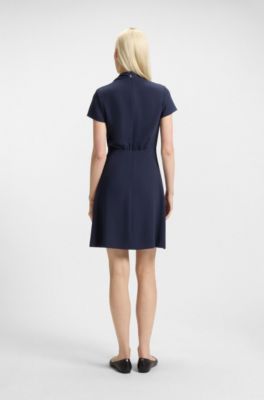 Mock-neck dress in crepe with draped details, Dark Blue