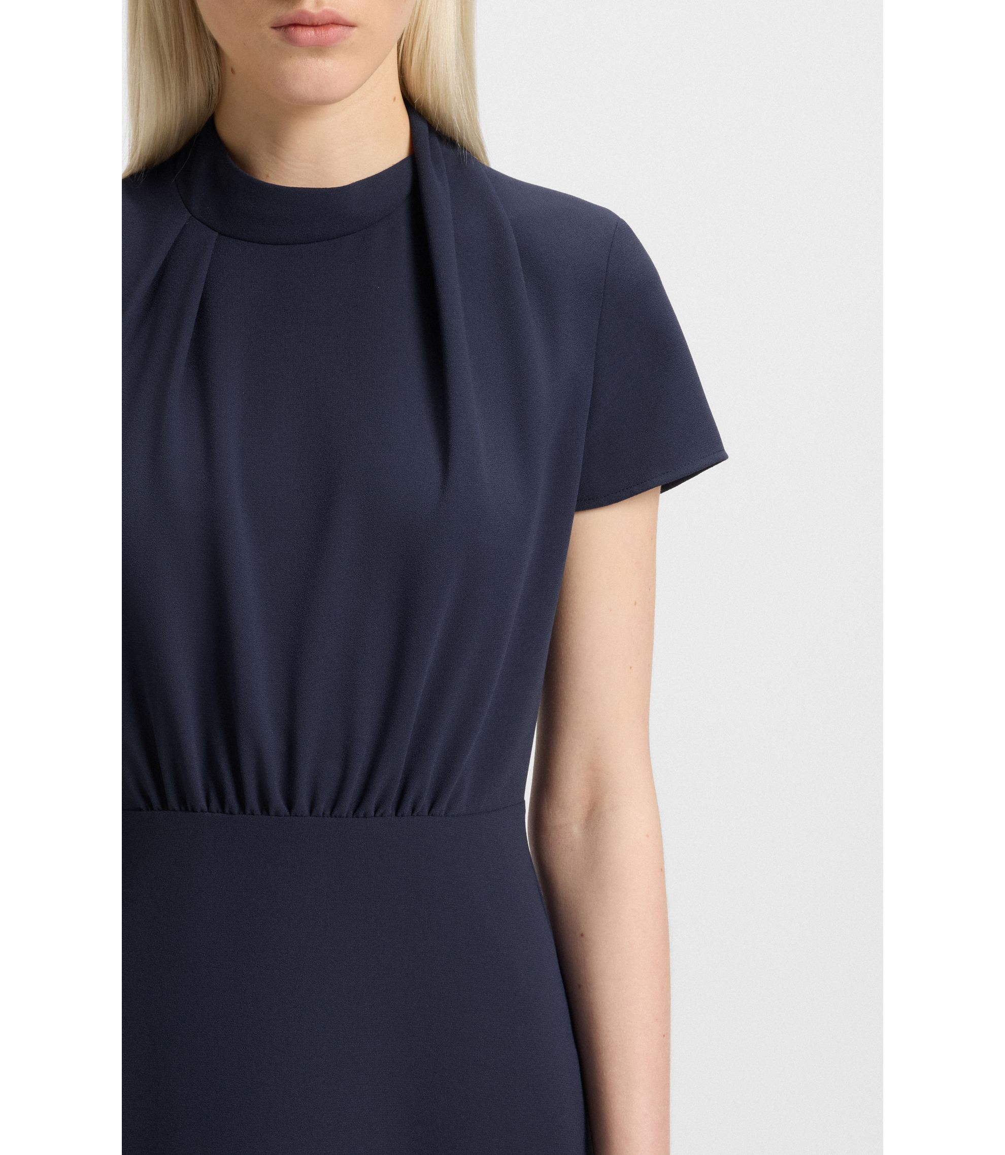 HUGO - モックネックドレス クレープ ドレープディテール