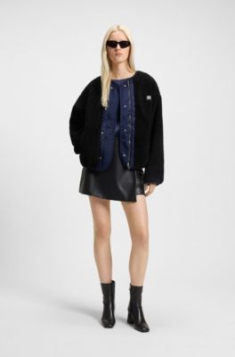 Satin top with drape neckline, Dark Blue