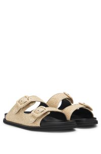 Mules en raphia avec brides à boucles, Beige