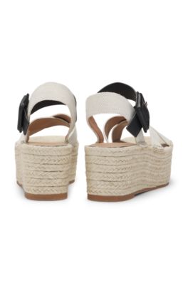 Platform-sole espadrilles with leather and canvas straps, White / Black