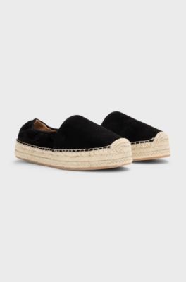 Suede espadrilles with elasticated heel, Black