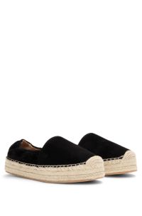 Espadrillas in pelle scamosciata con tallone elasticizzato, Nero