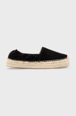 Espadrilles en cuir su&eacute;d&eacute; &agrave; talon &eacute;lastique, Noir