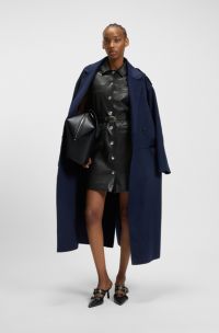 Shirt dress in faux leather with press-stud buttons, Black