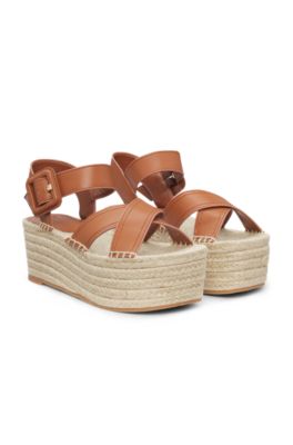 Leather sandals with platform sole, Brown