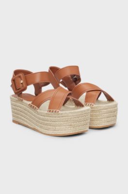 Leather sandals with platform sole, Brown