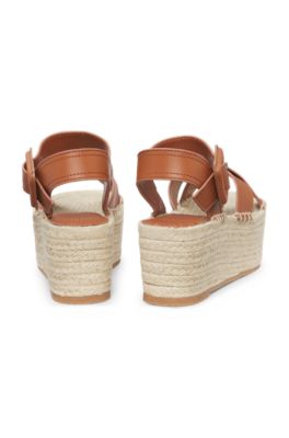 Leather sandals with platform sole, Brown
