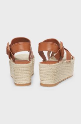 Leather sandals with platform sole, Brown