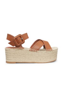 Leather sandals with platform sole, Brown