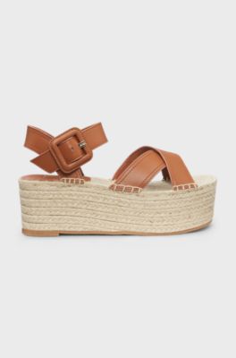 Leather sandals with platform sole, Brown