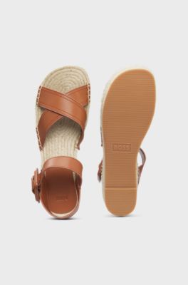 Leather sandals with platform sole, Brown