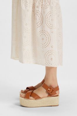 Leather sandals with platform sole, Brown