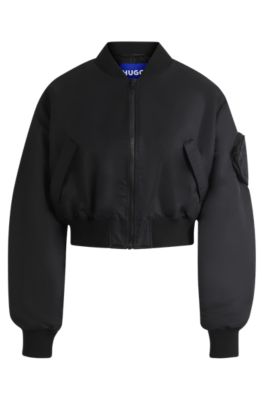 Water-repellent bomber jacket with attached Happy HUGO pocket, Black