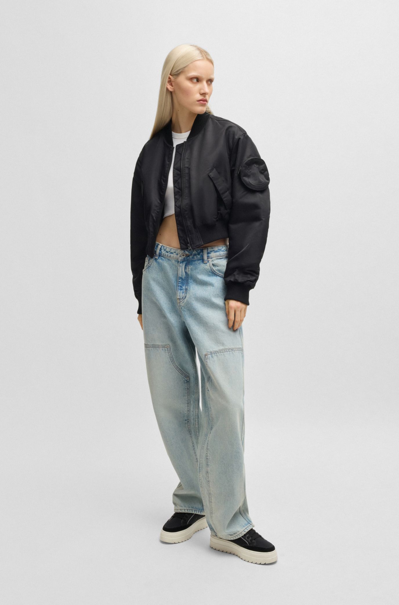 Bomber idrorepellente con tasca Happy HUGO applicata, Nero